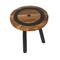 22" Brown Teak Wood Round Accent Table with Geometric Layered Circle Design and Black Legs